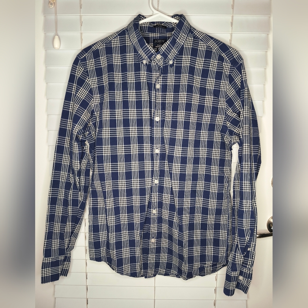 J.CREW Men's Shirt Size M Long Sleeve Blue Slim Untucked Button Up Cotton Blend